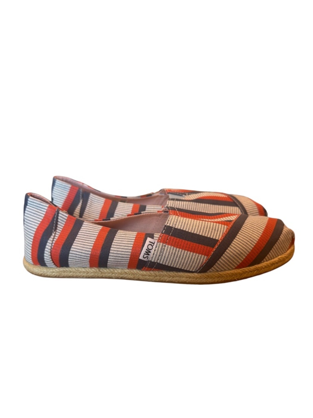 TOMS Red Navy Stripe Alpargata Slip On Shoes Womens 8.5 NWT